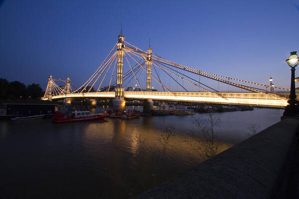 London Art Print featuring the photograph Albert Bridge at night #1 by David French