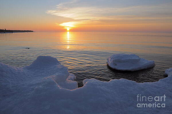 Lake Superior Sunrise On Ice Art Print featuring the photograph An Icy Superior Sunrise #1 by Sandra Updyke