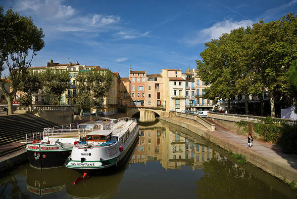 Photography Art Print featuring the photograph Barges On The Canal Du Midi As It Runs #1 by Panoramic Images