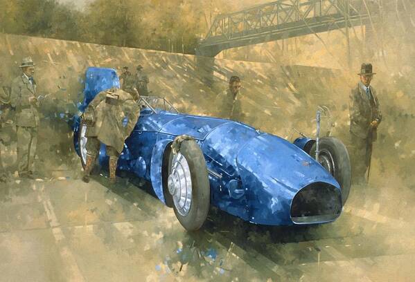 Race Car Art Print featuring the photograph Bluebird At Brooklands Oil On Canvas by Peter Miller