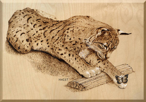 Nature Art Print featuring the pyrography Bobcat and Friend by Ron Haist