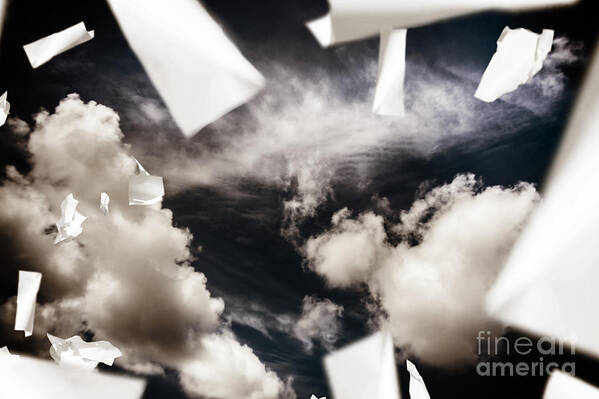 Flying Art Print featuring the photograph Business papers falling in the sky #1 by Jorgo Photography
