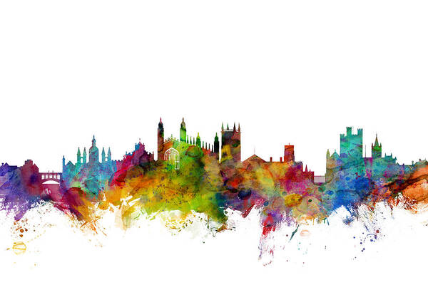 City Art Print featuring the digital art Cambridge England Skyline #1 by Michael Tompsett