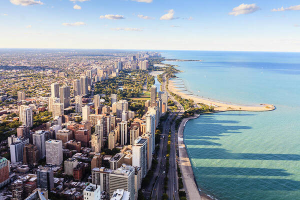 Water's Edge Art Print featuring the photograph Chicago Lakefront Skyline by Fraser Hall
