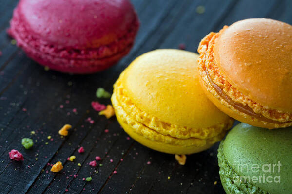 Macaroon Art Print featuring the photograph Closeup of colorful macaroons #1 by Anna-Mari West
