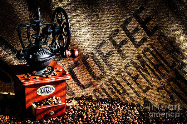 Coffee Art Print featuring the photograph Coffee Beans and Grinder #1 by Danny Hooks