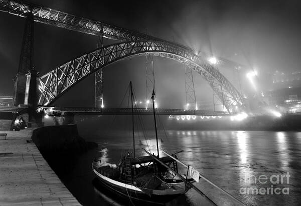 O Porto Art Print featuring the photograph Fog over the Pier and Iconic Bridge - O Porto - Portugal #1 by Carlos Alkmin
