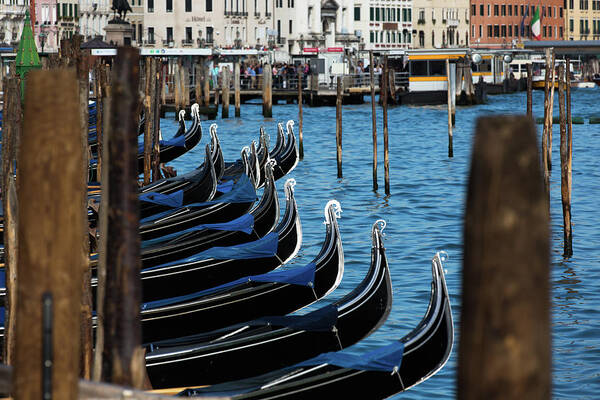 Black Color Art Print featuring the photograph Gondolas In Venice #1 by Thomasfluegge