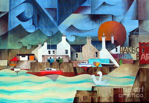 Val Byrne Art Print featuring the painting Harbour Bar Bray wicklow by Val Byrne