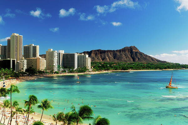 Photography Art Print featuring the photograph Hotels On The Beach, Waikiki Beach #1 by Panoramic Images