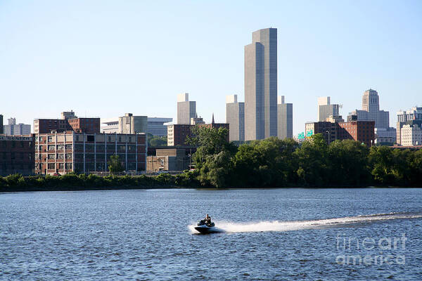 Empire State Plaza Art Print featuring the photograph Hudson River and Albany Skyline #1 by Bill Cobb