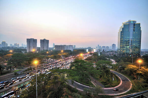 Clear Sky Art Print featuring the photograph Jakarta Cityscape #1 by Barry Kusuma