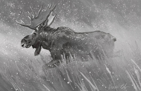  Art Print featuring the digital art Moose Sketch #1 by Aaron Blaise