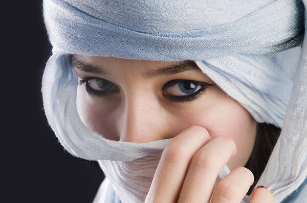 People Art Print featuring the photograph Mytserious Blue Eyes Behind Tuareg #1 by 1001nights