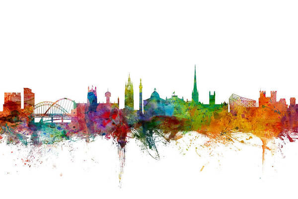 City Art Print featuring the digital art Newcastle England Skyline by Michael Tompsett