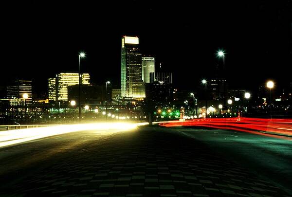 Omaha Art Print featuring the photograph Omaha skyline at night #1 by Jetson Nguyen