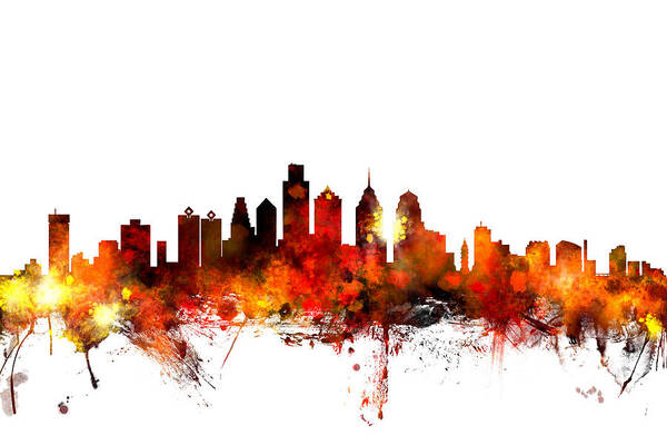 Philadelphia Art Print featuring the digital art Philadelphia Pennsylvania Skyline #1 by Michael Tompsett