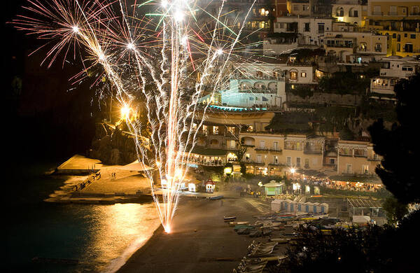 Europe Art Print featuring the photograph Positano Fireworks - Italy #1 by Carl Amoth