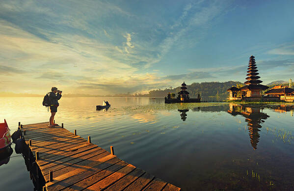 Shadow Art Print featuring the photograph Pura Ulun Danu Bratan Water Temple #1 by By Toonman
