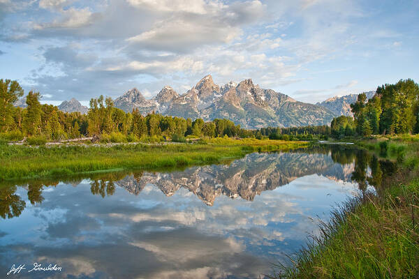 Awe Art Print featuring the photograph Teton Range Reflected in the Snake River #2 by Jeff Goulden