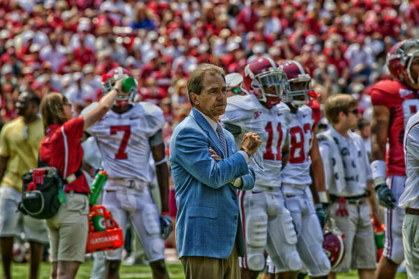 Nick Saban Art Print featuring the photograph The Genius of the Tide #1 by Mountain Dreams