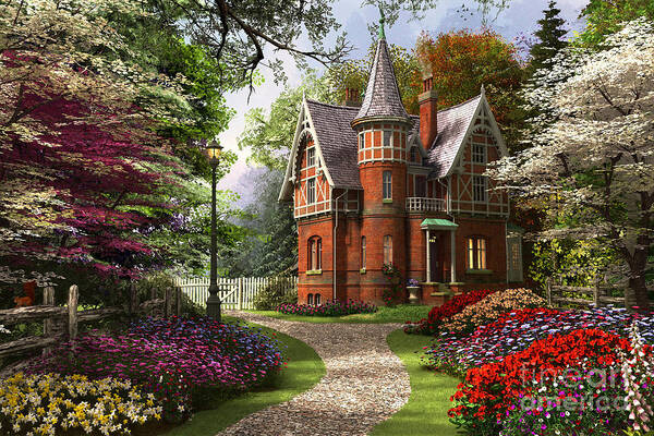 Dominic Davison Art Print featuring the digital art Victorian Cottage In Bloom #1 by Dominic Davison