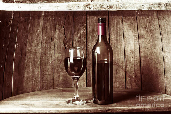 Vintage Art Print featuring the photograph Vintage red wine in old winery cellar barrel #1 by Jorgo Photography