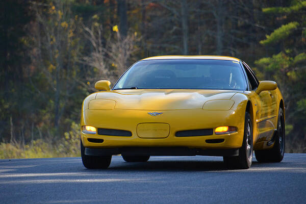Corvette Art Print featuring the photograph Yellow Corvette #2 by Mike Martin