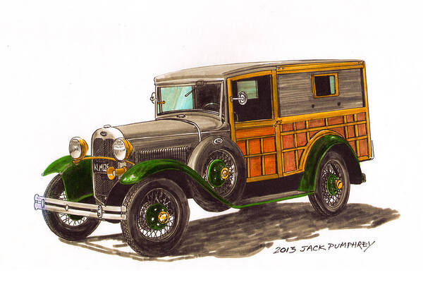 Classic Car Art Art Print featuring the painting 1930 Ford Model A WOODY by Jack Pumphrey