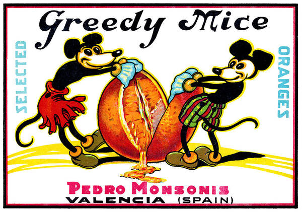 Vintage Art Print featuring the painting 1930 Greedy Mice Crate Label by Historic Image