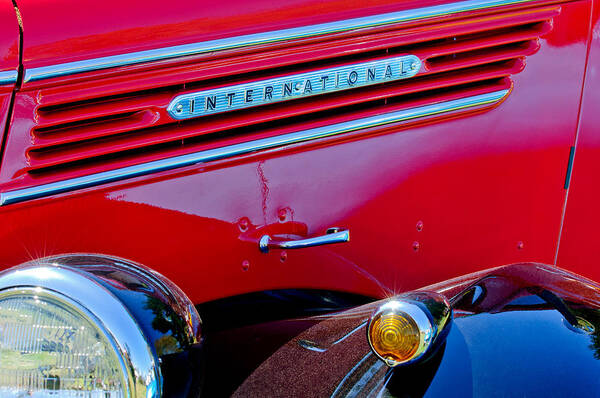 1937 International D2 Pickup Truck Side Emblem Art Print featuring the photograph 1937 International D2 Pickup Truck Side Emblem by Jill Reger