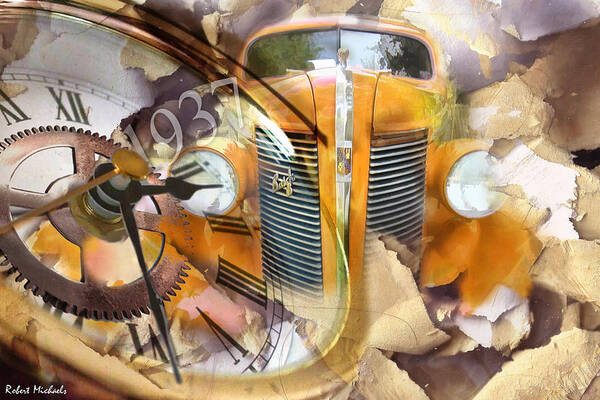 Digital Art Print featuring the photograph 1937 Orange Buick Collage by Robert Michaels
