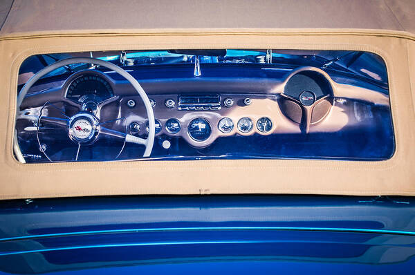 1954 Chevrolet Corvette Steering Wheel Art Print featuring the photograph 1954 Chevrolet Corvette Steering Wheel -139c by Jill Reger