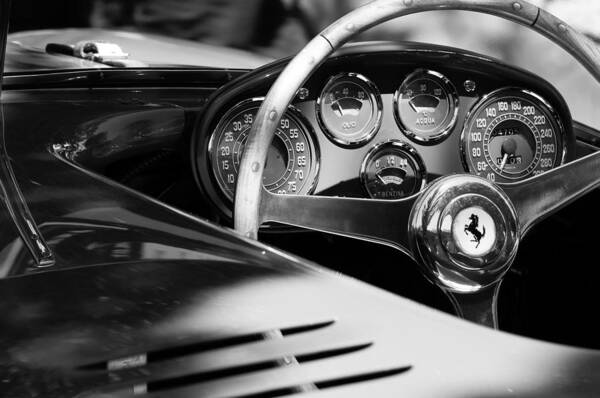 1954 Ferrari 500 Mondial Spyder Steering Wheel Emblem Art Print featuring the photograph 1954 Ferrari 500 Mondial Spyder Steering Wheel Emblem by Jill Reger