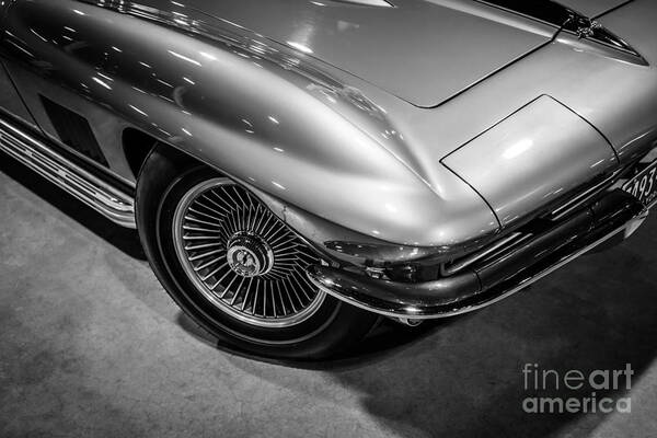 1963 Art Print featuring the photograph 1960's Corvette C2 in Black and White by Paul Velgos