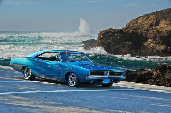 Alloy Art Print featuring the photograph 1969 Dodge Charger RT at Oceanside by Dave Koontz