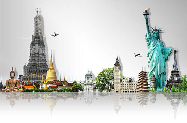 Ancient Art Print featuring the digital art Background Travel Concept #2 by Potowizard Thailand