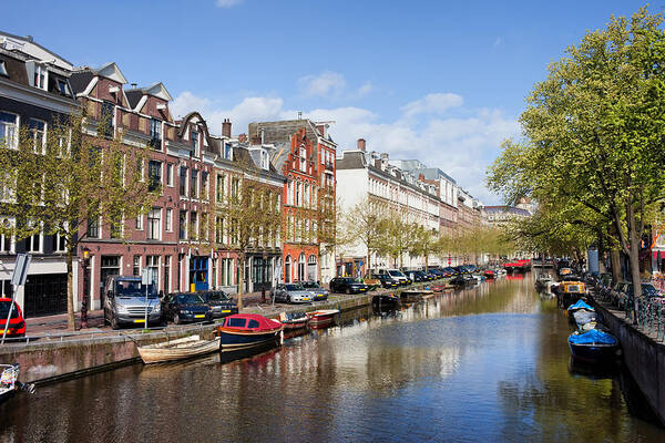 Amsterdam Art Print featuring the photograph Boats on Amsterdam Canal #2 by Artur Bogacki