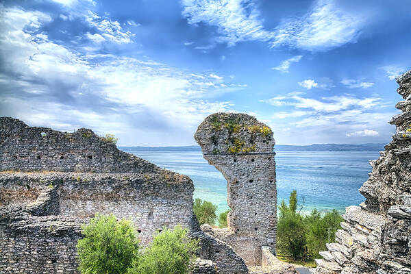 Lago Di Garda Art Print featuring the photograph Grotto Catullus in Sirmione at the Lake Garda #2 by Gina Koch