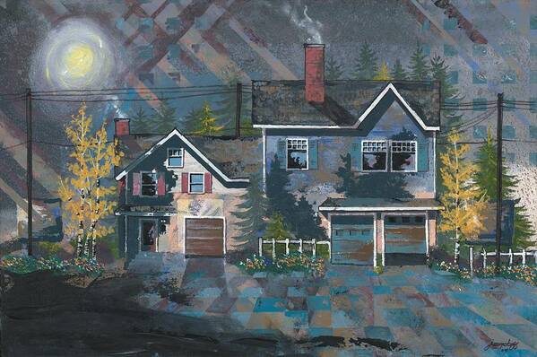 Home Art Print featuring the painting Home in the Suburbs #2 by John Wyckoff
