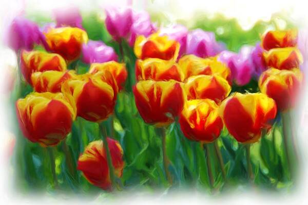 Digital Painting Art Print featuring the mixed media Red and Yellow Tulips #1 by Allen Beatty
