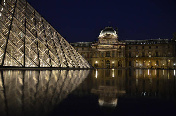 Louvre Art Print featuring the photograph The Louvre Palace and the Pyramid at night #1 by RicardMN Photography