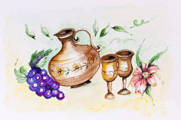 Drinks Art Print featuring the painting Young French wine #2 by Irina Gromovaja