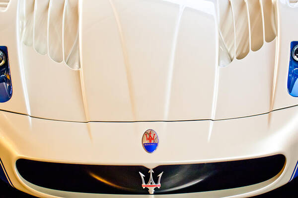 2005 Maserati Mc12 Art Print featuring the photograph 2005 Maserati MC12 Hood Emblem by Jill Reger