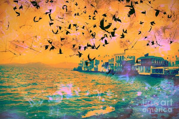Little Venice Art Print featuring the digital art Little Venice in Mykonos Greece #26 by Marina McLain