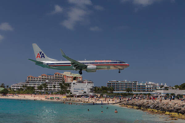 American Art Print featuring the photograph American Airlines at St. Maarten #1 by David Gleeson