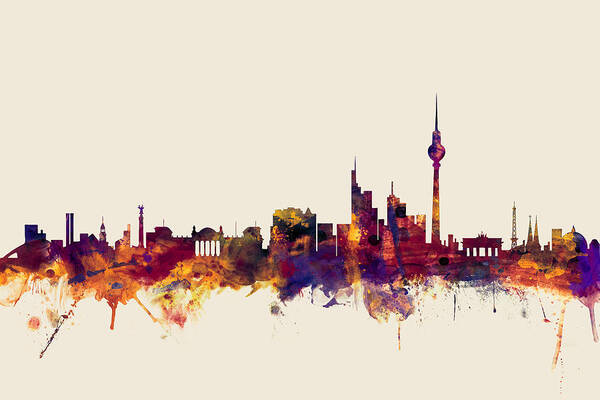 City Skyline Art Print featuring the digital art Berlin Germany Skyline #3 by Michael Tompsett