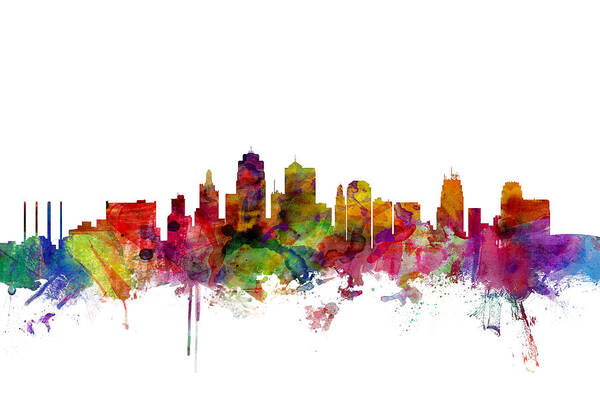 United States Art Print featuring the digital art Kansas City Skyline #3 by Michael Tompsett