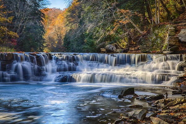 Background Art Print featuring the photograph Squaw Rock - Chagrin River Falls #1 by Jack R Perry