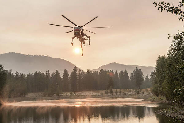 Horizontal Art Print featuring the photograph Firefighting Helicopter Filling #4 by Alasdair Turner